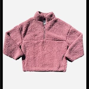 BDG Urban Outfitters Yosemite Pink Fleece Quarter Zip Pullover Small Faux Fur